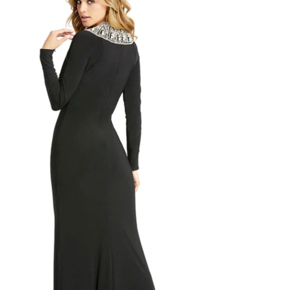 MAC DUGGAL EMBELLISHED COLLAR BLACK JERSEY GOWN SZ 8 - Picture 2 of 5